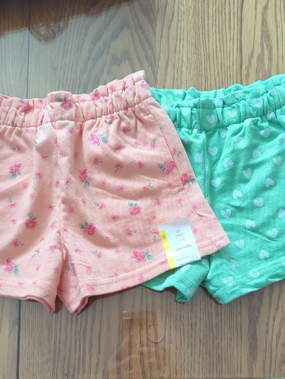 wonder nation Pink Floral and Mint Heart Terry Shorts
